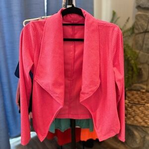 Hot Pink Open Cardigan Waffle Print Jacket